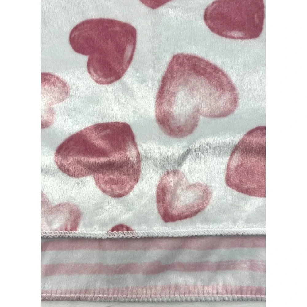 Sweet Love Heart / Stripe Baby Blanket Thin White Pink Girl 30x40 Lovey